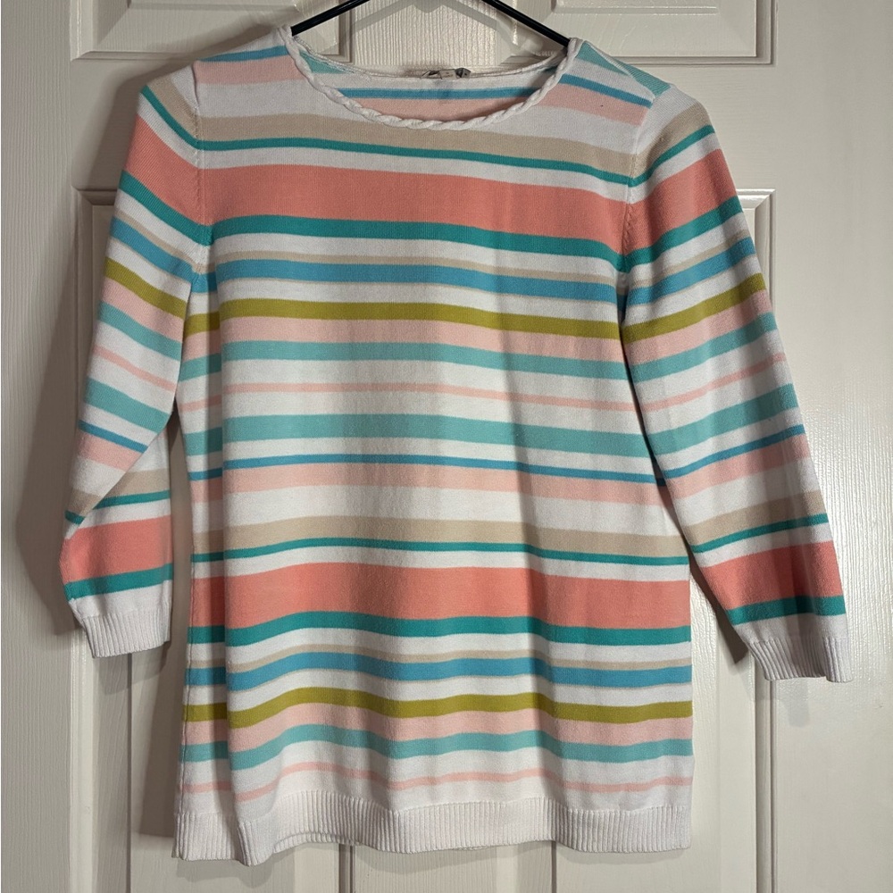 Talbots Pastel Striped Crew Neck Sweater